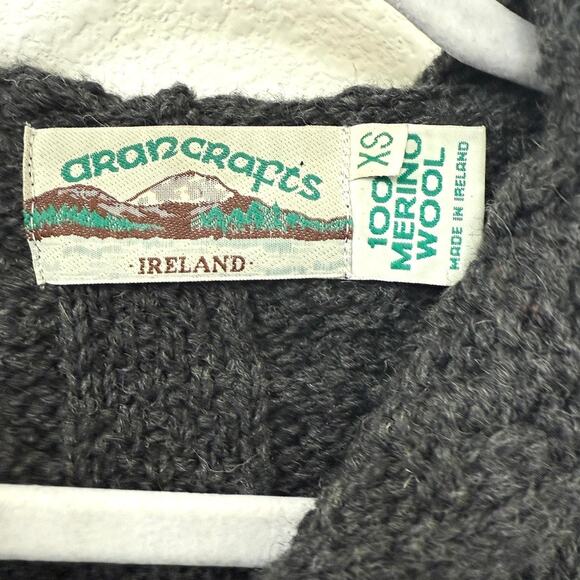 Aran Crafts Wool Hoodie Cardigan Coat Charcoal Cable Knit Cottagecore XS Ireland - Picture 2 of 8
